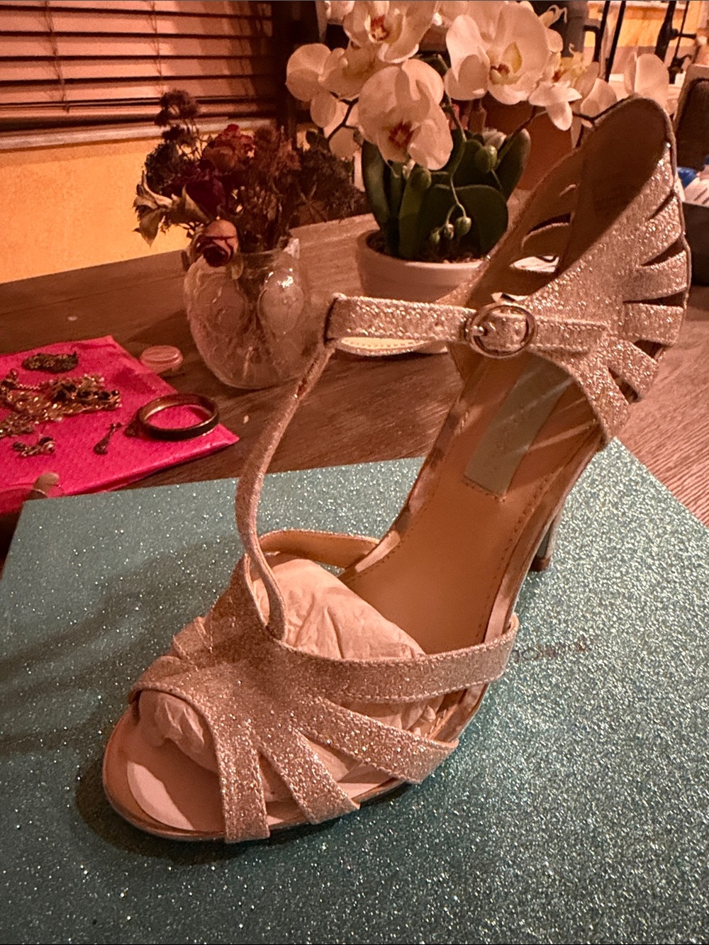 Sparkling Silver Strappy High Heel Sandals